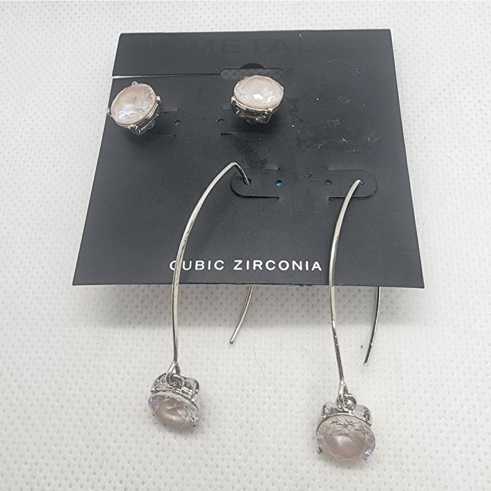 NWT Metal Set of 2 Cubic Zirconia Earrings